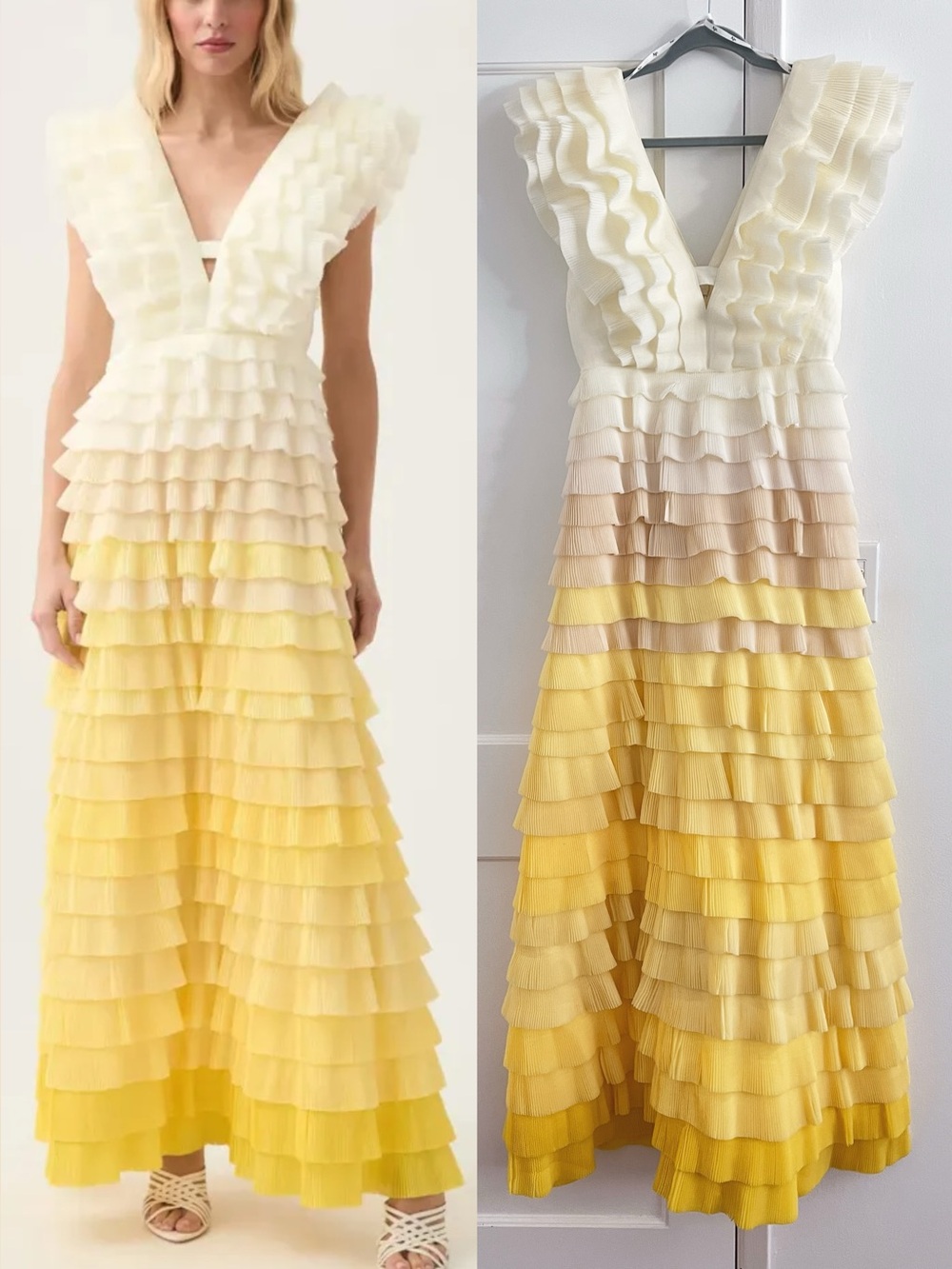 AJE REFLECTION OMBRE GOWN IN IVORY/ACACIA YELLOW, US6